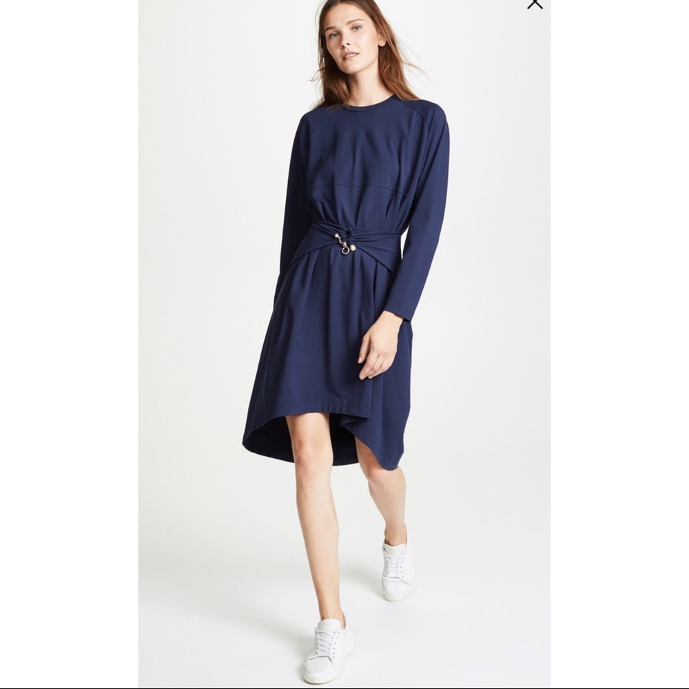 CARVEN Navy Twist Waist Dress with Pearl Detail